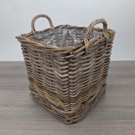 Kaminholzkorb (S) auf Rollen, Rattan Grau