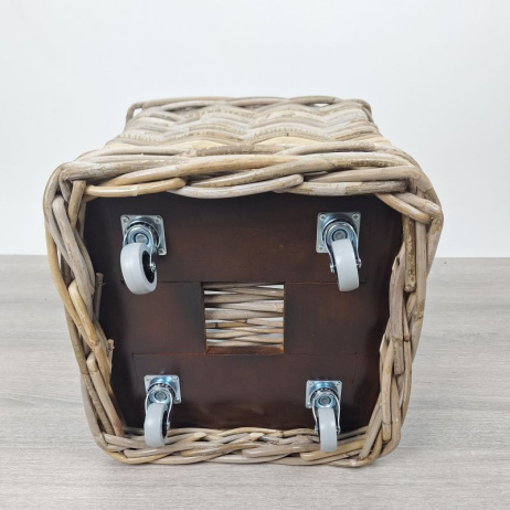 Kaminholzkorb (S) auf Rollen, Rattan Grau