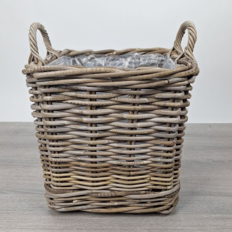 Kaminholzkorb (S) auf Rollen, Rattan Grau