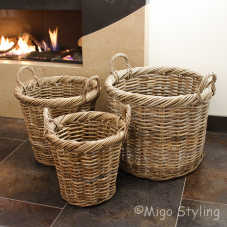 Kaminkorb rund (M)  Rattan Grau