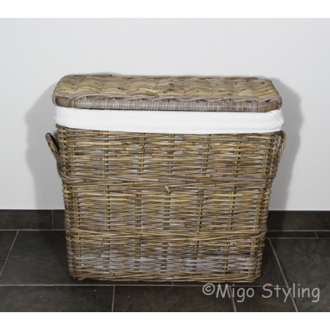 Wasmand breed met binnenzak grey rotan 