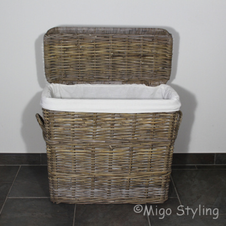Wasmand breed met binnenzak grey rotan 