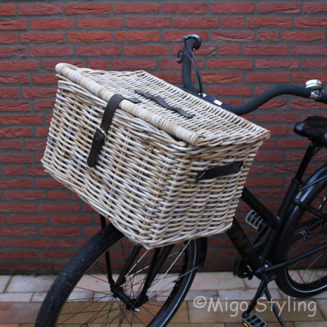 Bakfietsmand groot met deksel grey