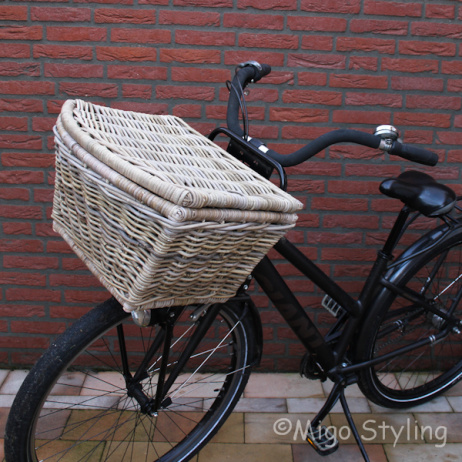 Fietsmand met deksel L grey rotan