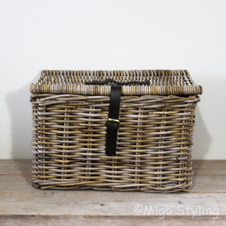 Mand met deksel (XL) grey rotan