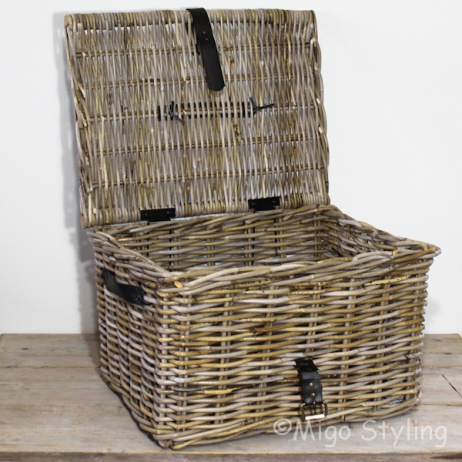 Mand met deksel (XL) grey rotan 