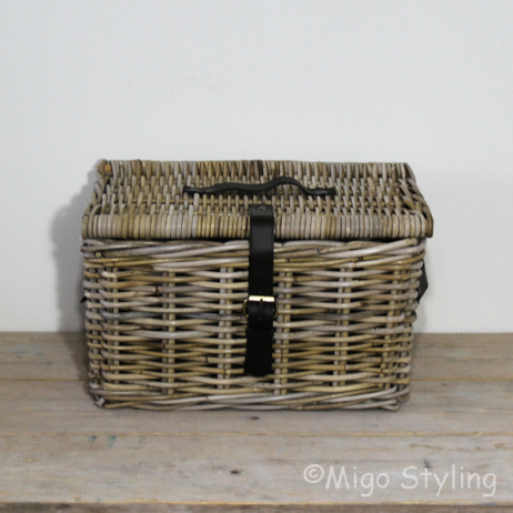 Korb mit Deckel (L) Rattan Grau