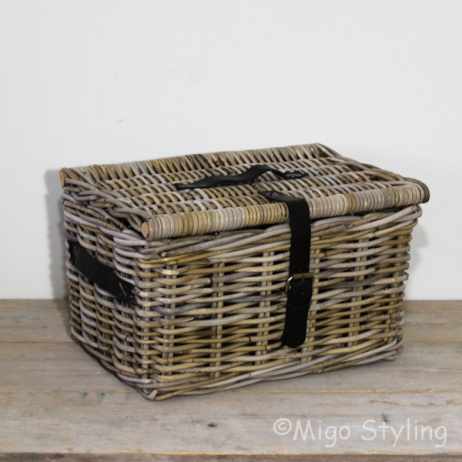 Korb mit Deckel (L) Rattan Grau 