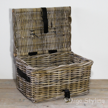 Korb mit Deckel (L) Rattan Grau