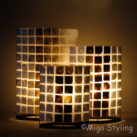 Tischlampe aus Perlmutt und dunklem Capiz 50 cm