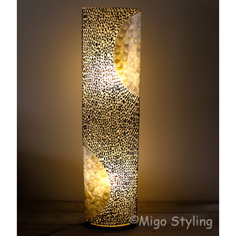 Vloerlamp Capizschelp met bamboe ovaal (donker) 