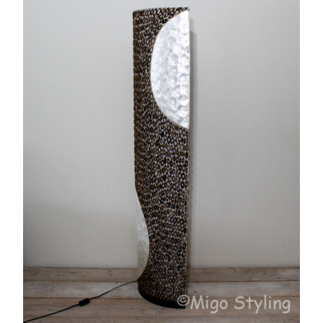 Vloerlamp Capizschelp met bamboe ovaal (donker) 