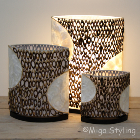 Vloerlamp Capizschelp met bamboe ovaal (donker)