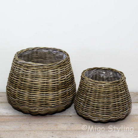 Pflanzenkorb Kugel großes Model Rattan Grau