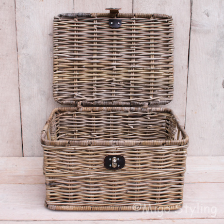 Mand met deksel (M) grey rotan