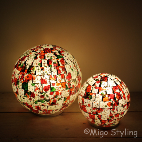 Farbige Mosaik-Design-Tischlampe Sphere (rot, orange, grün)