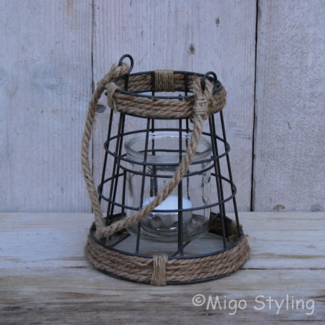 Metalen lantaarn met jute (taps) 
