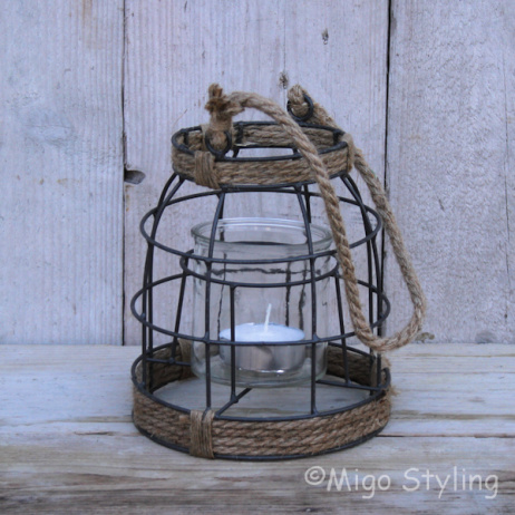 Metalen lantaarn met jute (rond)