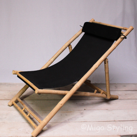 Relaxstoel van bamboe met hoofdsteun kussens 