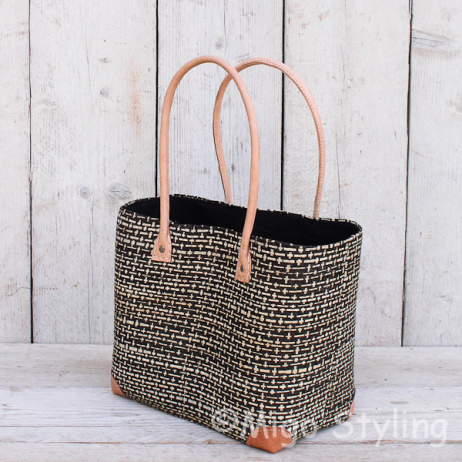 Jute tas in naturel en zwart medium 