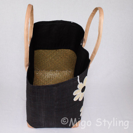 Jute tas Zwart met naturel bloemen 