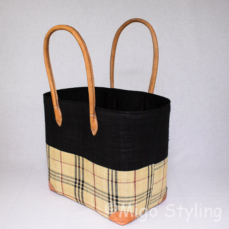 Jute tas zwart met ruit M