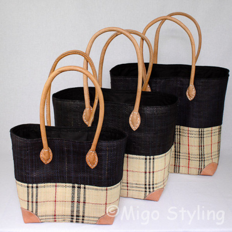 Jute tas zwart met ruit L