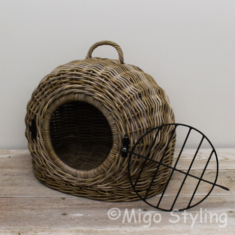 Katzenkorb mit weichem Kissen Rattan Grau