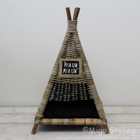 Katzenkorb Pyramide Rattan Grau