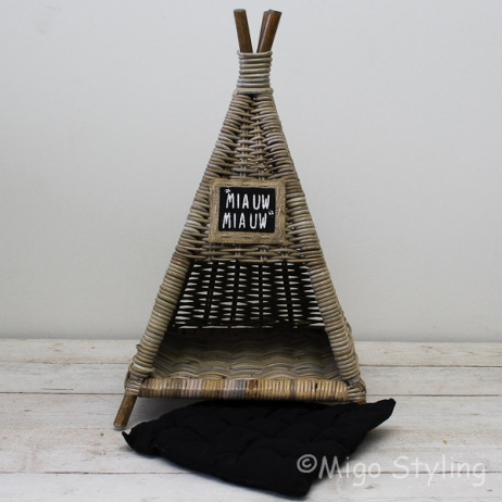 Katzenkorb Pyramide Rattan Grau