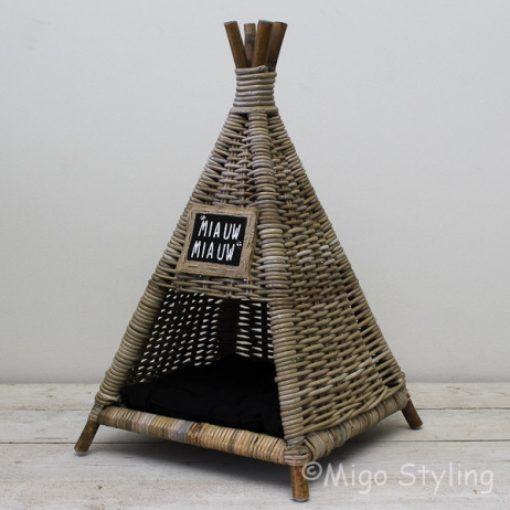 Katzenkorb Pyramide Rattan Grau 