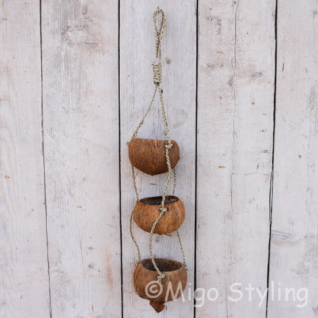 Kokosnoot plantenhanger 3 cups
