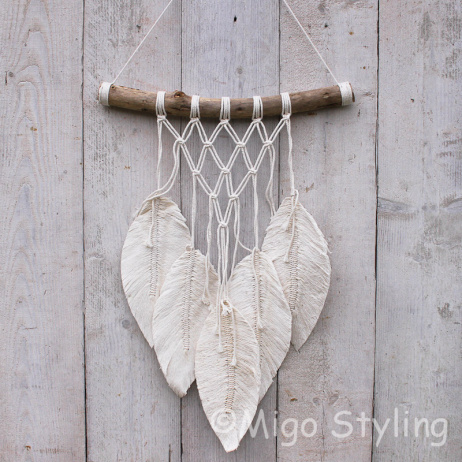 Macramé Wandkleed Blad Bohemian cremé