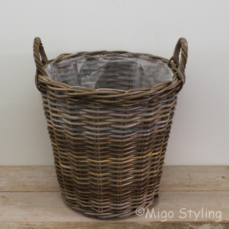 Kaminkorb / Aufbewahrungskorb rund (M) Rattan Grau