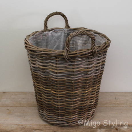 Kaminkorb / Aufbewahrungskorb rund (M) Rattan Grau