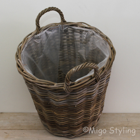 Kaminkorb / Aufbewahrungskorb rund (M) Rattan Grau 