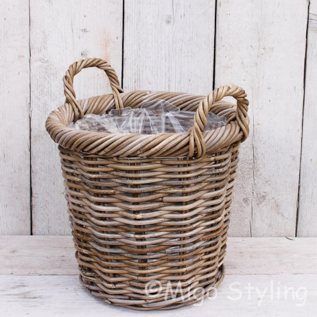 Rattan Korb rund klein mit Henkel Grau 