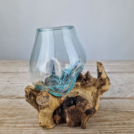 Mini glazen druppelvaas op hout (c)