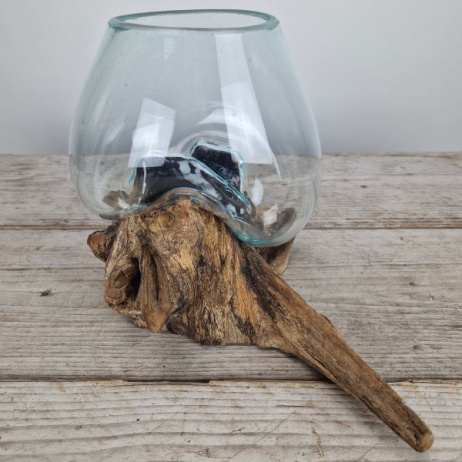 Mini Tropfenvase Glas auf Holz (b)