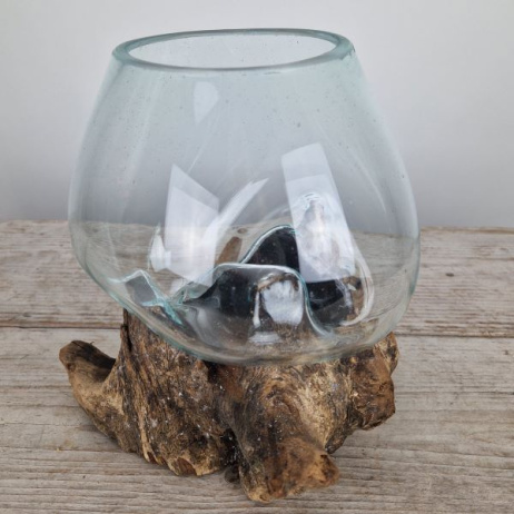 Mini Tropfenvase Glas auf Holz (b)