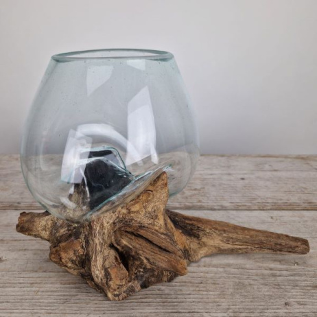 Mini Tropfenvase Glas auf Holz (b)
