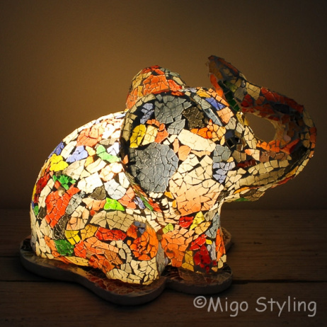 Mosaik-Tischlampe elefantfarben