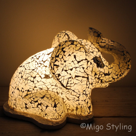 Mosaik-Tischlampe Elefant weiß