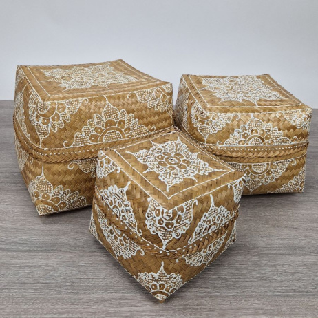 Offermandje bamboe wit set van 3
