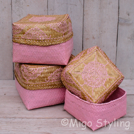 Offermandje bamboe roze L 
