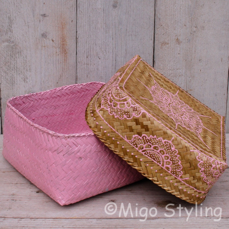 Offermandje bamboe roze set van 3