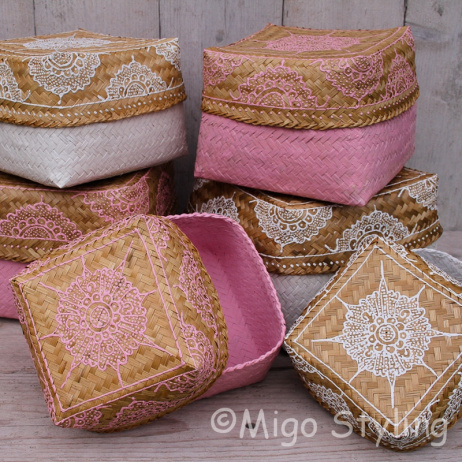Offermandje bamboe roze set van 3