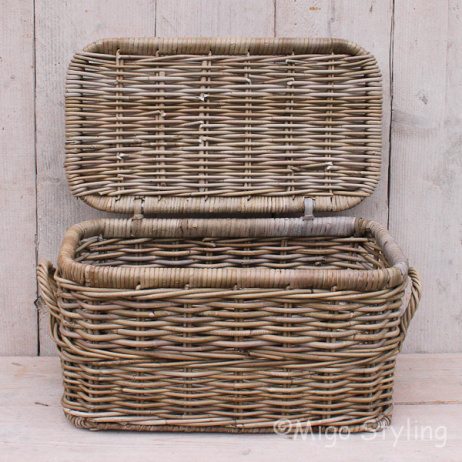 Opbergmand met deksel grey rotan
