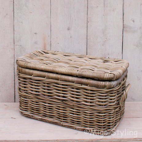 Opbergmand met deksel grey rotan 