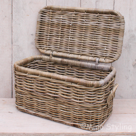 Opbergmand met deksel grey rotan 